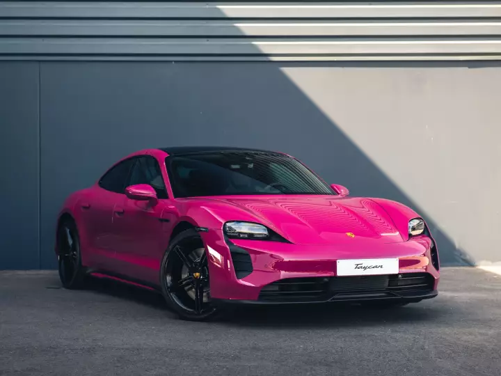 Porsche Taycan painted in Ruby Star