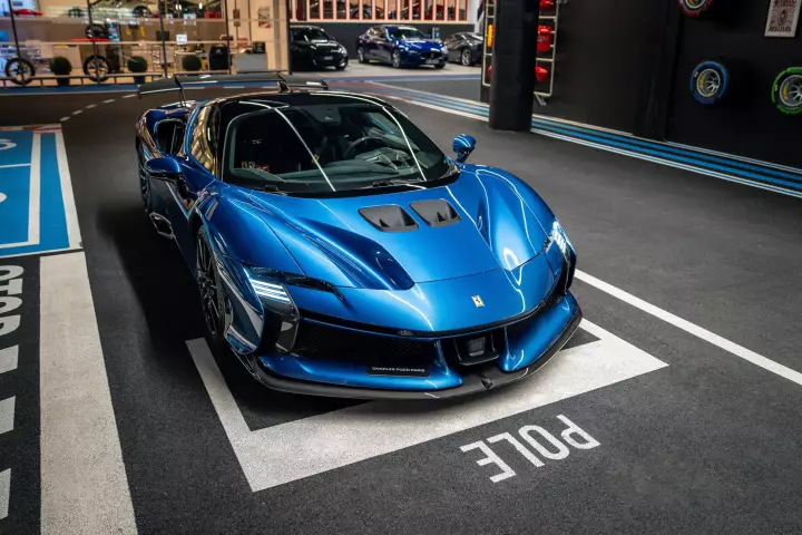 Ferrari SF90 XX Stradale painted in Blu NART and Nero DS