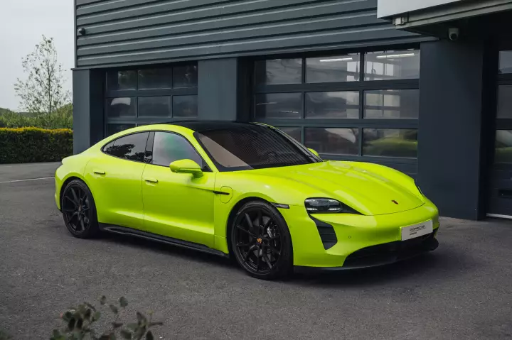 Porsche Taycan painted in Acid Green