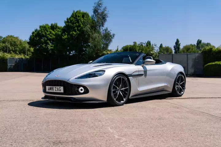 Aston Martin Vanquish Zagato Volante painted in Lightning Silver