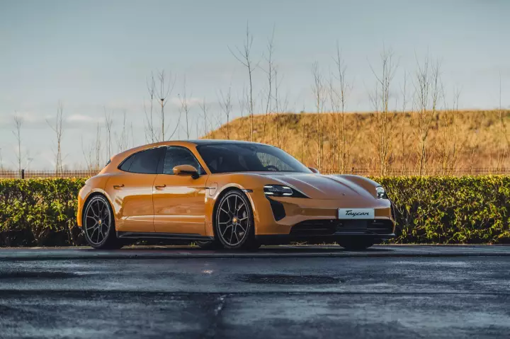 Porsche Taycan Sport Turismo painted in Bahama Yellow