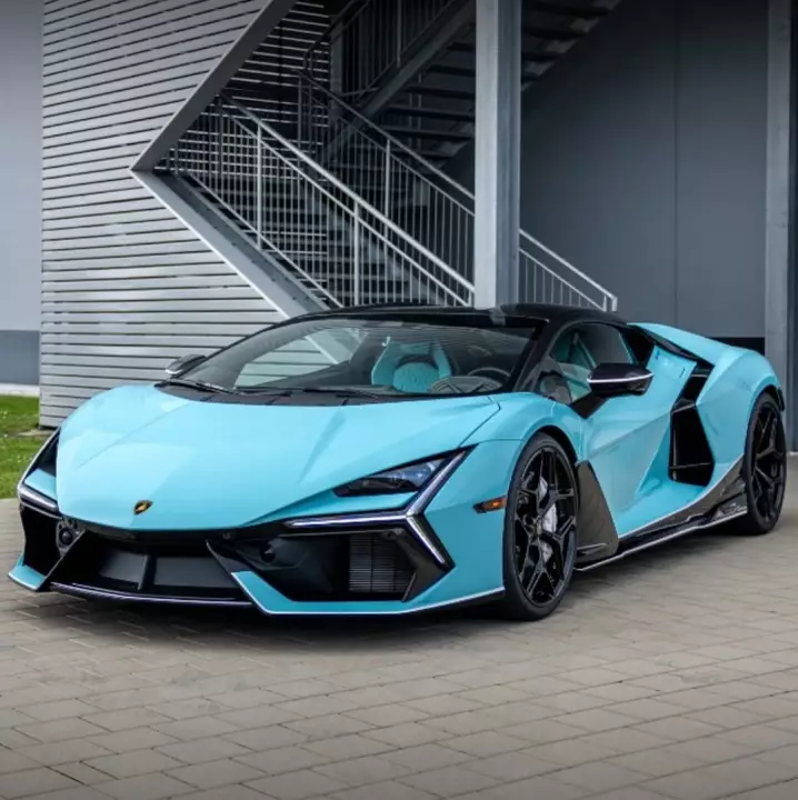 Lamborghini Revuelto painted in Celeste Sufax and Nero Noctis