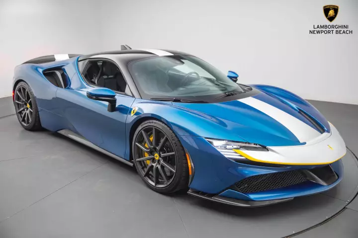 Ferrari SF90 Stradale painted in Blu Abu Dhabi and Nero DS