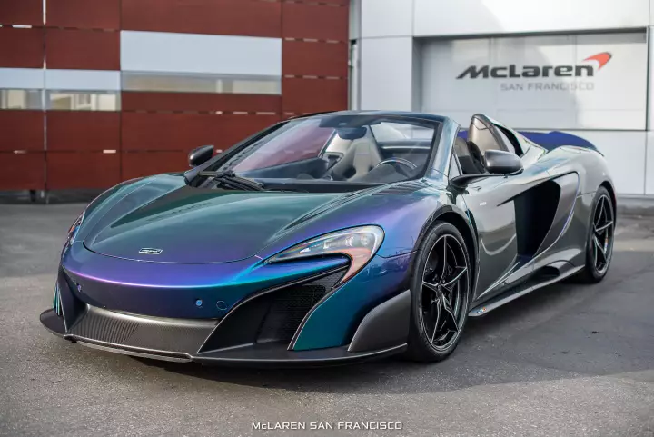 McLaren 675LT Spider painted in Seed Colour Stream