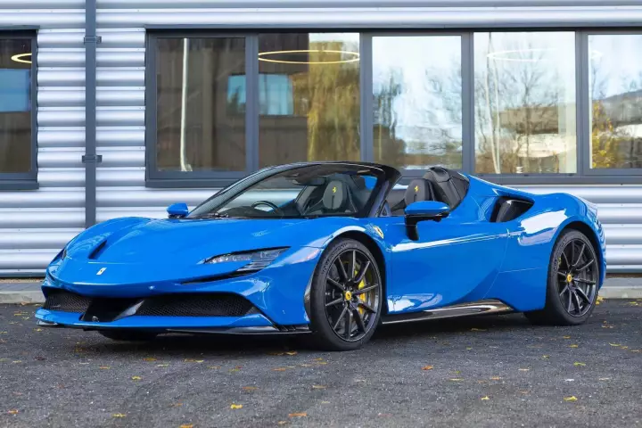 Ferrari SF90 Spider painted in Azzurro Dino and Nero DS