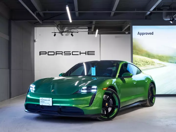 Porsche Taycan painted in Mamba Green