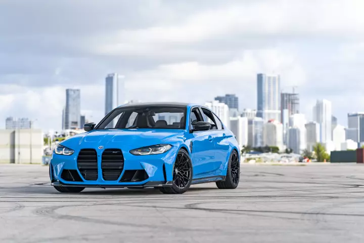 BMW M3 (G80) painted in Daytona Beach Blue