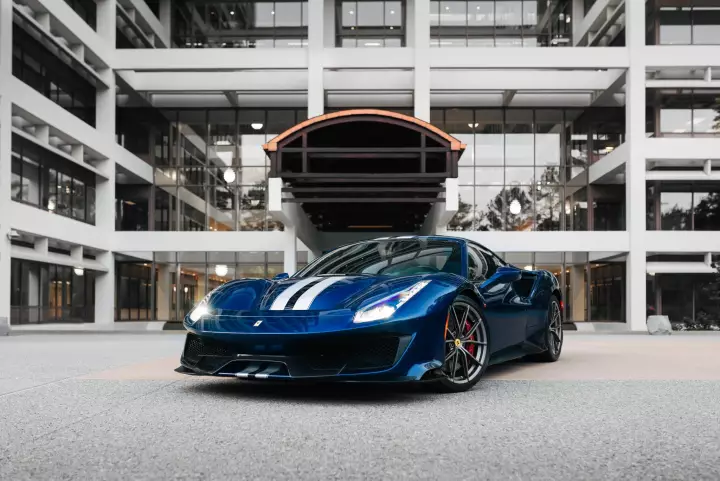 Ferrari 488 Pista painted in Blu Tour de France 70