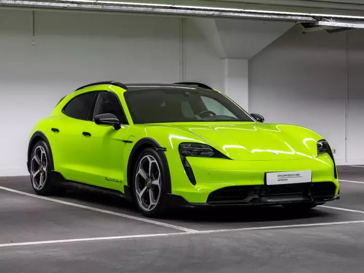 Porsche Taycan Cross Turismo painted in Acid Green