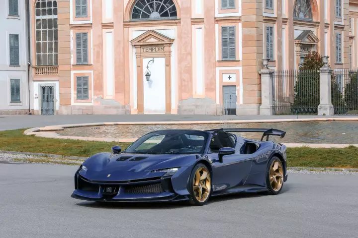 Ferrari SF90 XX Spider painted in Blu Elder and Nero DS