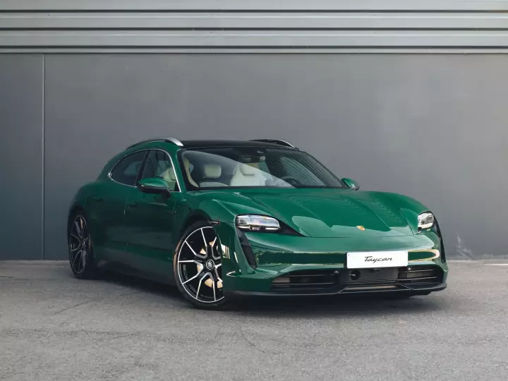 Porsche Taycan Sport Turismo painted in British Racing Green