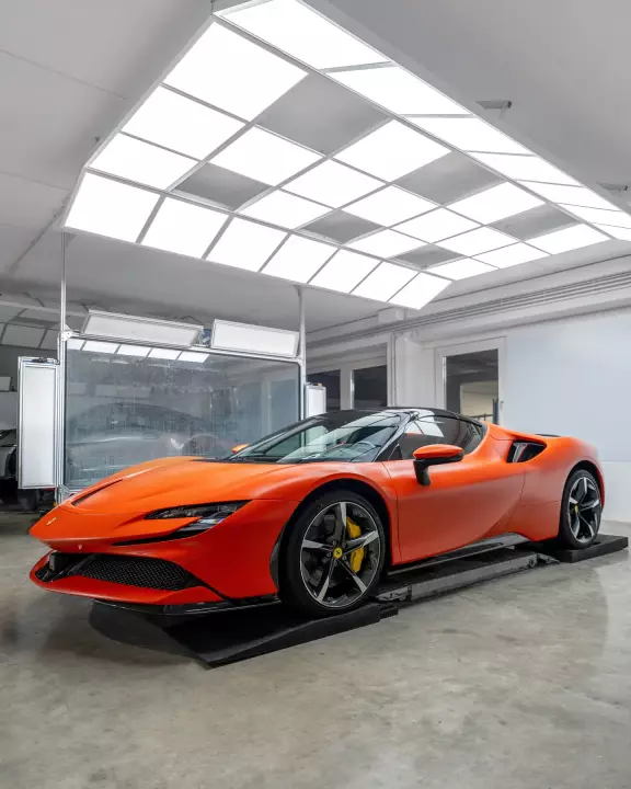 Ferrari SF90 Spider painted in Rosso Dino Opaco and Nero DS