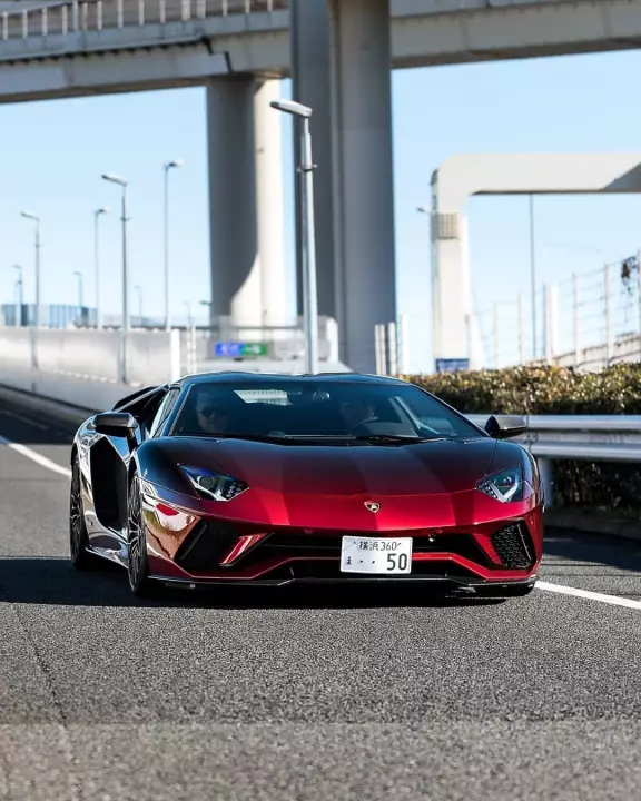 Lamborghini Aventador S Roadster 50th Anniversary Japan (LP740-4) painted in Nero Pegaso and Rosso Efesto