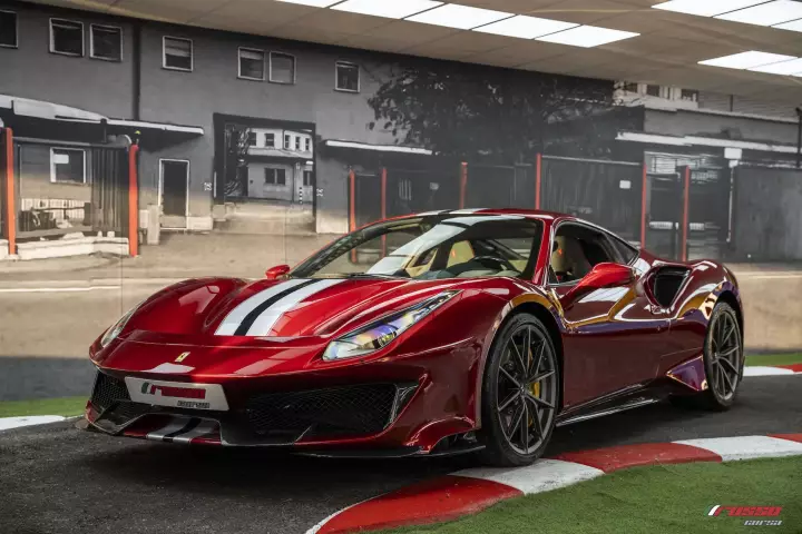 Ferrari 488 Pista painted in Rosso Coburn