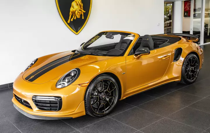 Porsche 911 Turbo S Exclusive Series Cabriolet (991.2) painted in Golden Yellow Metallic
